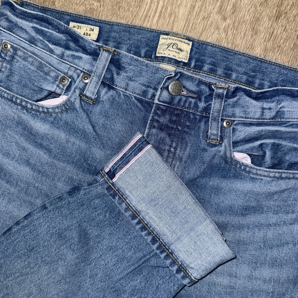 J Crew Selvedge 484 Slim Jeans Mens 31x34 Light Blue Wash Kaihara Japanese Demim